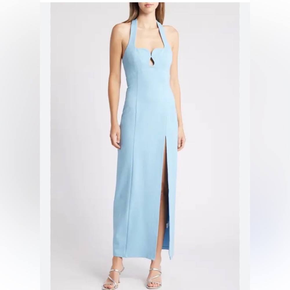 Elliatt Tuning Halter Neck Column Gown Xsmall